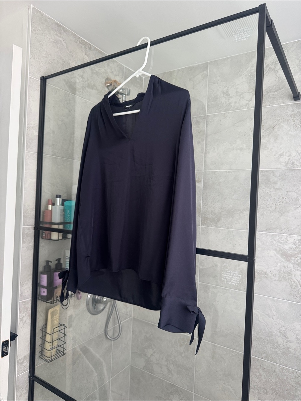 Express Black V-Neck Long Sleeve Blouse with Tie Cuffs
